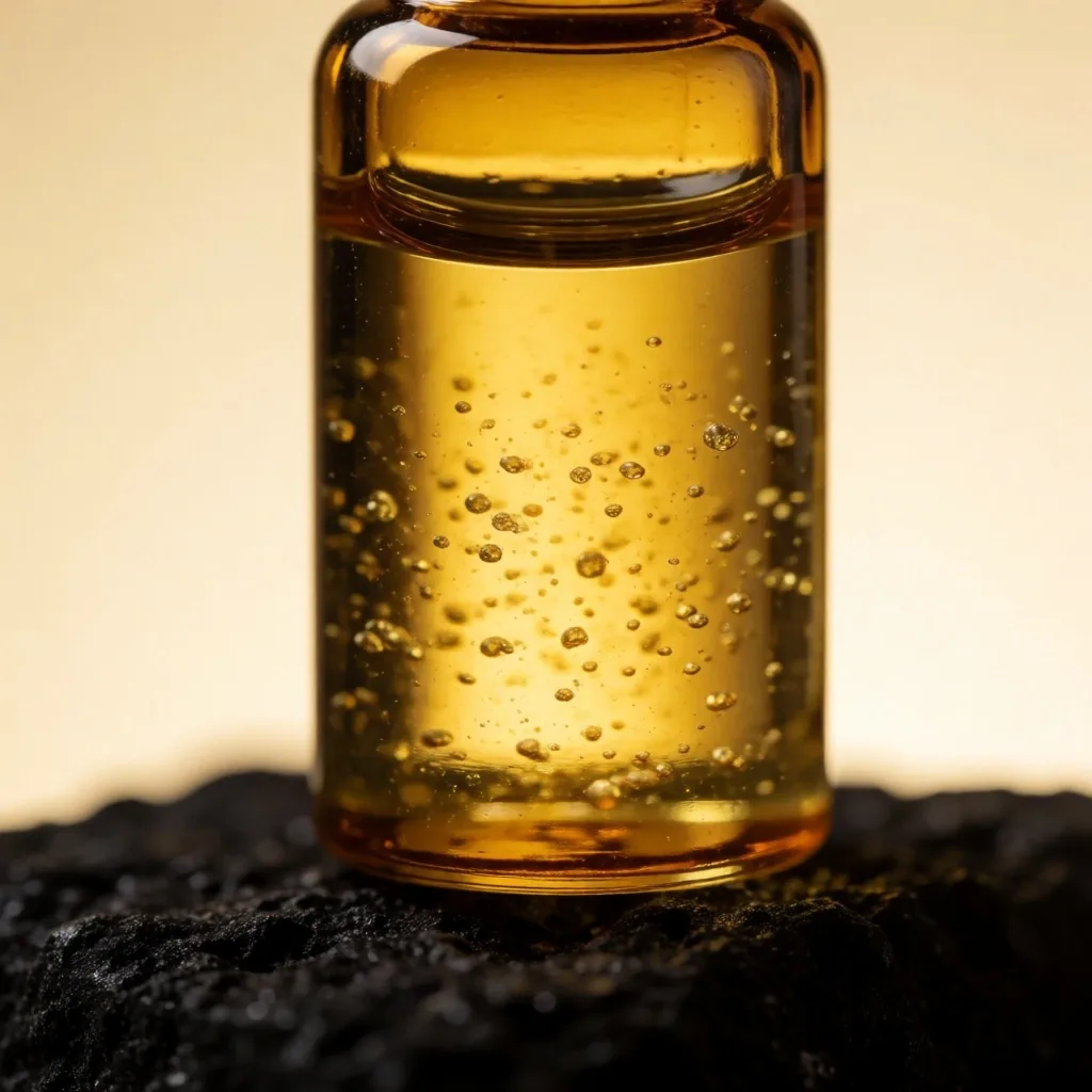 Amber liquid supplement in a vial