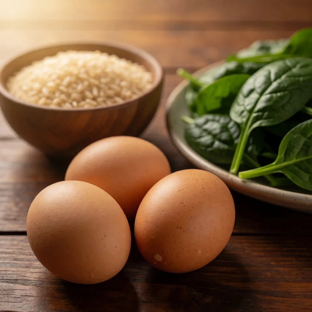 B-vitamin food sources on a wooden surface
