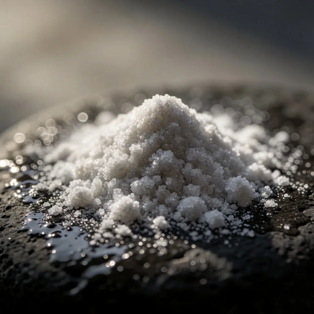 Macro view of natural supplement powder under warm light