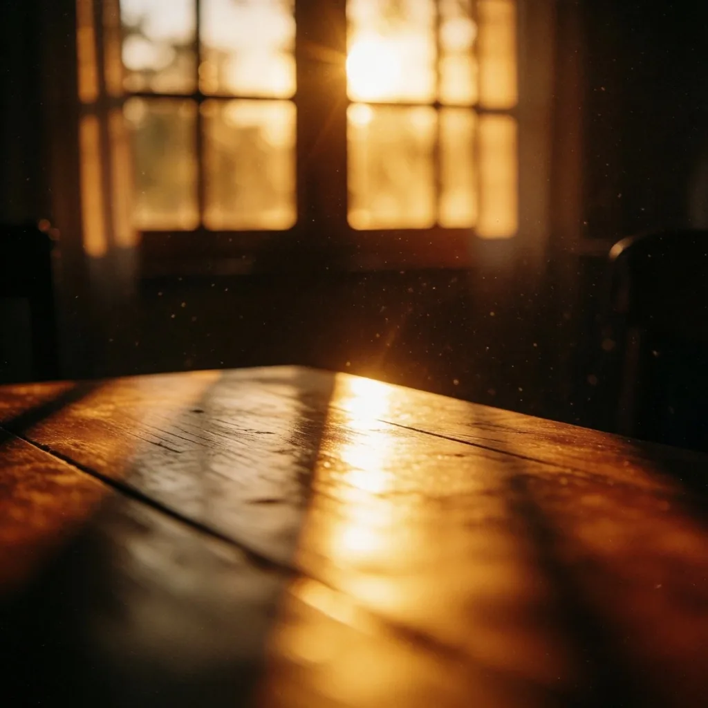 Sunset light through a window