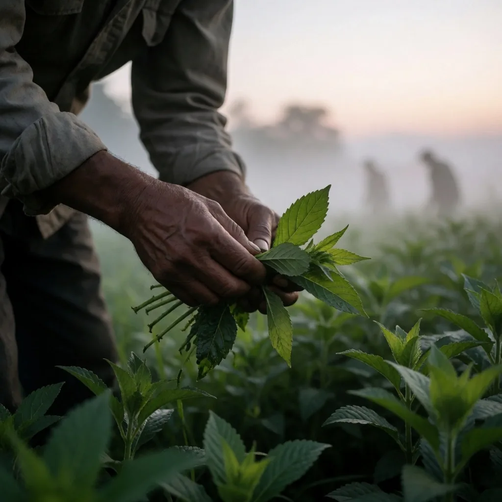 Indonesian botanical herb garden at dusk